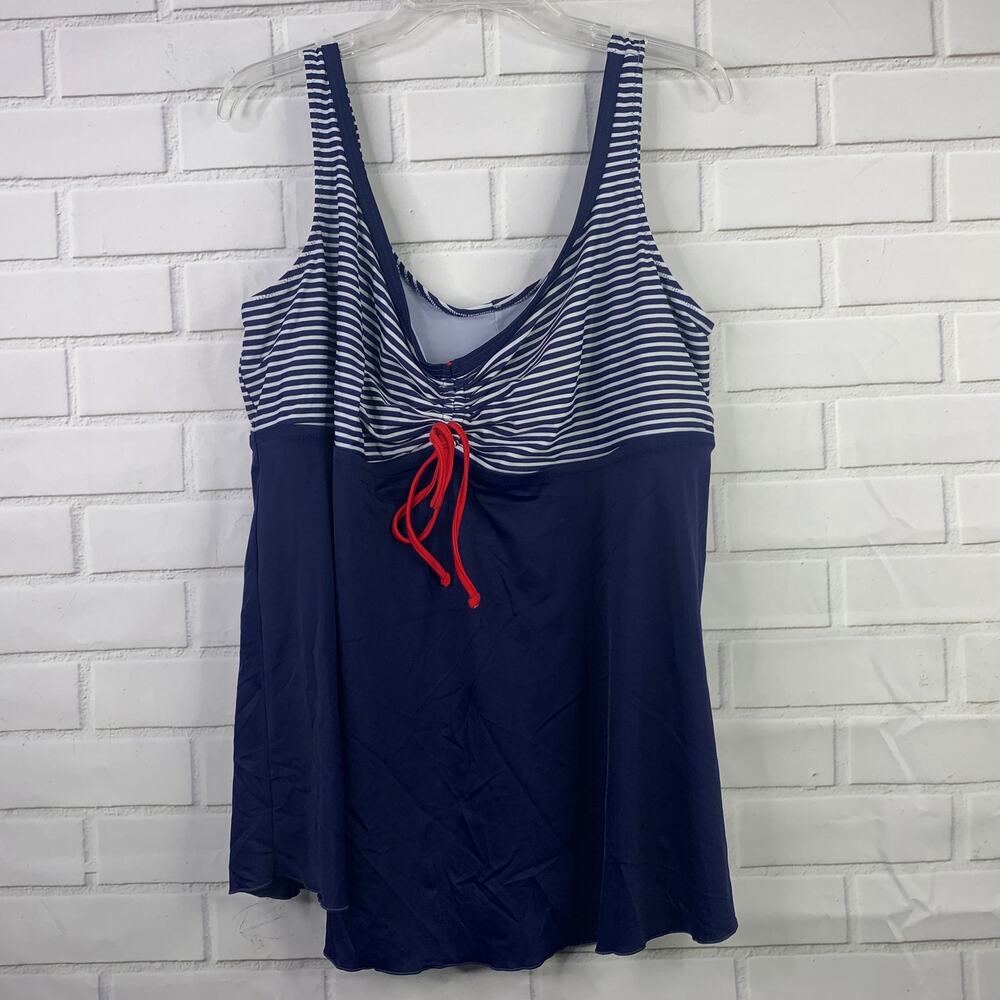 Elomi swimsuit tankini top navy blue stripes nautical sailor no bra plus size 22